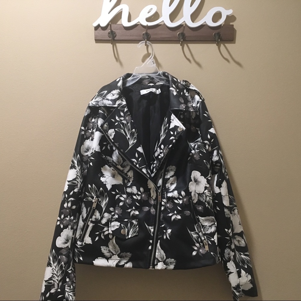 Floral pleather jacket, just fab floral jacket